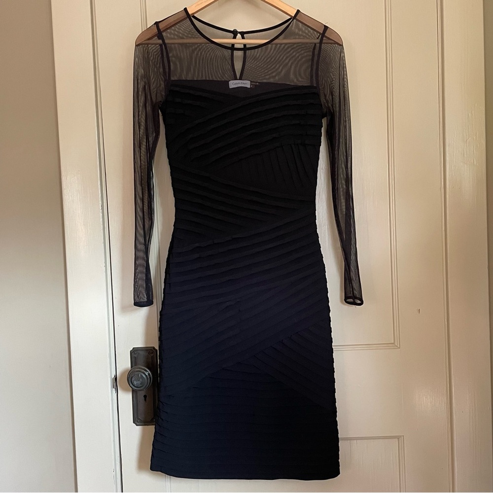 Calvin Klein Black Mesh Sleeve Dress
